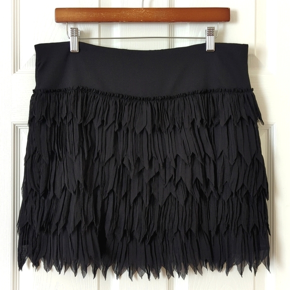 Grace Elements Classic Mid Waisted Fringe Tiered A-Line Mini Skirt Black Large - Picture 1 of 10